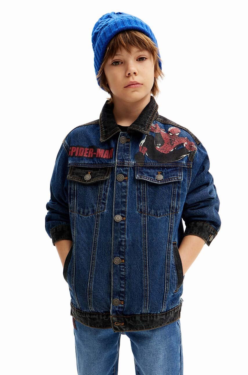 Desigual geacă din denim pentru copii SPIDERMAN culoarea bleumarin, 24WBED02 Desigual geacă din denim pentru copii SPIDERMAN culoarea bleumarin, 24WBED02