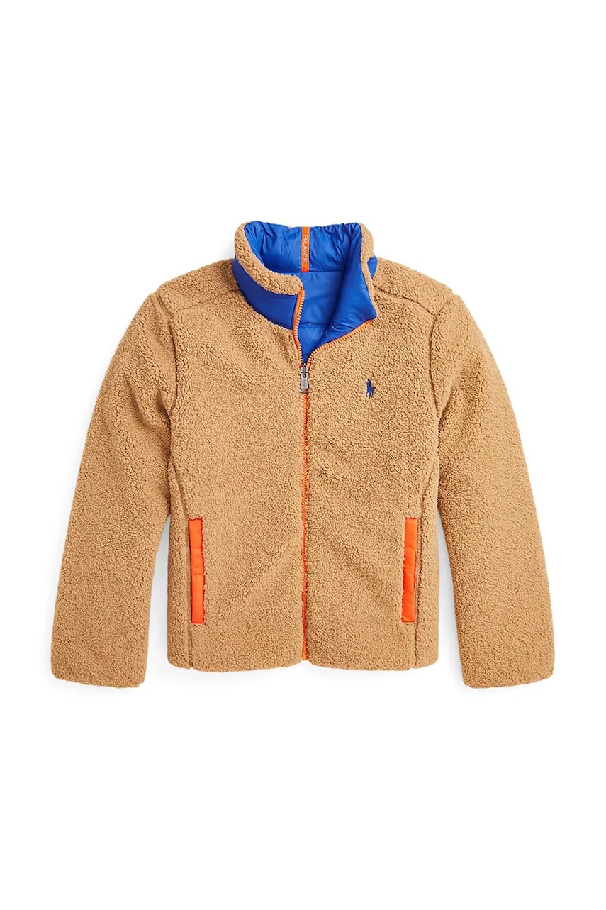 Levně Dětská oboustranná bunda Polo Ralph Lauren hnědá barva, 323949927001