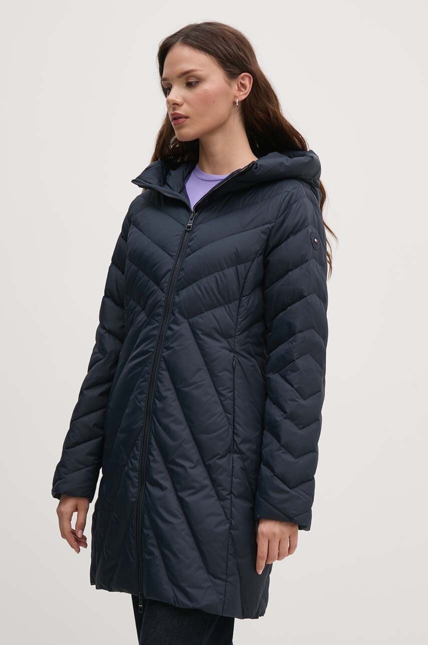 Levně Péřová bunda Tommy Hilfiger dámská, tmavomodrá barva, přechodná, WW0WW42622