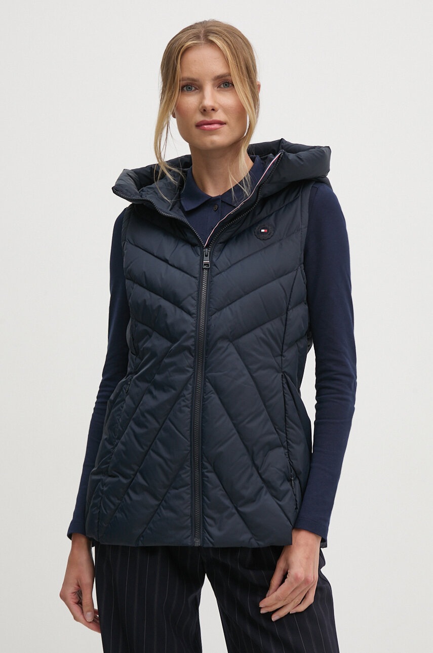

Пухен елек Tommy Hilfiger дамски в тъмносиньо зимен модел WW0WW42624, Тъмносин