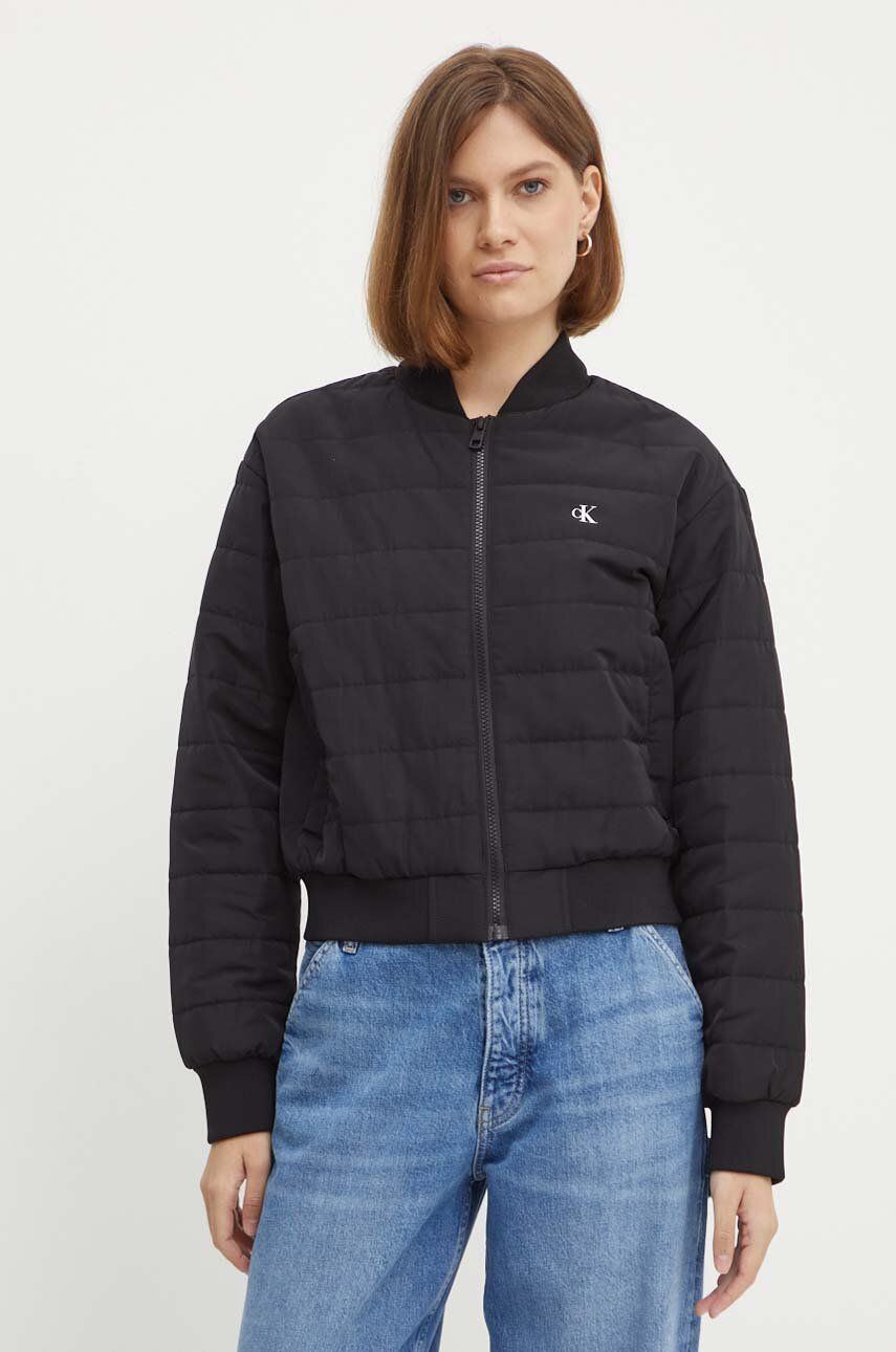 Bomber bunda Calvin Klein Jeans černá barva, přechodná, oversize, J20J223871