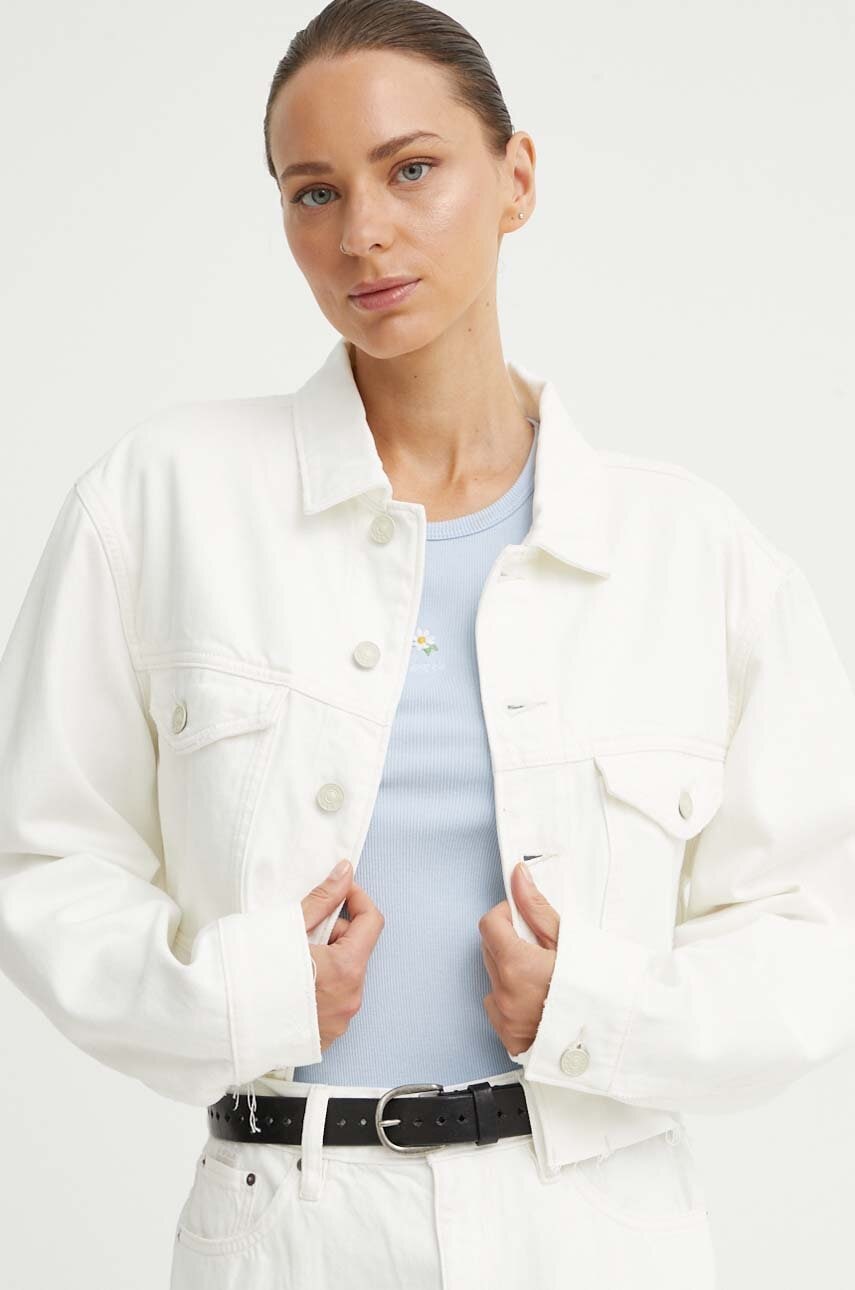 G-Star Raw geacă din denim femei, culoarea bej, de tranziție, D24943-D300 G-Star Raw geacă din denim femei, culoarea bej, de tranziție, D24943-D300