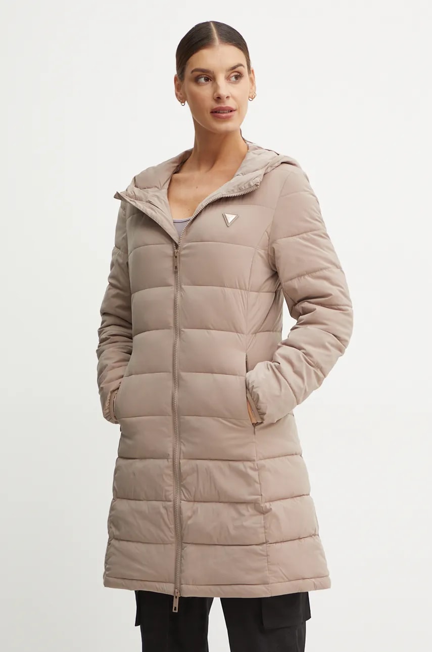 Levně Bunda Guess NEW ALETA dámská, hnědá barva, zimní, V4YL05 WF3X0