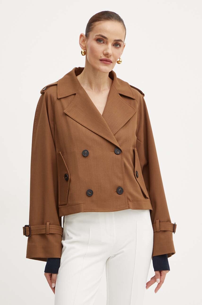 Weekend Max Mara geaca din amestec de lana culoarea maro, de tranzitie, oversize, 2425026011600