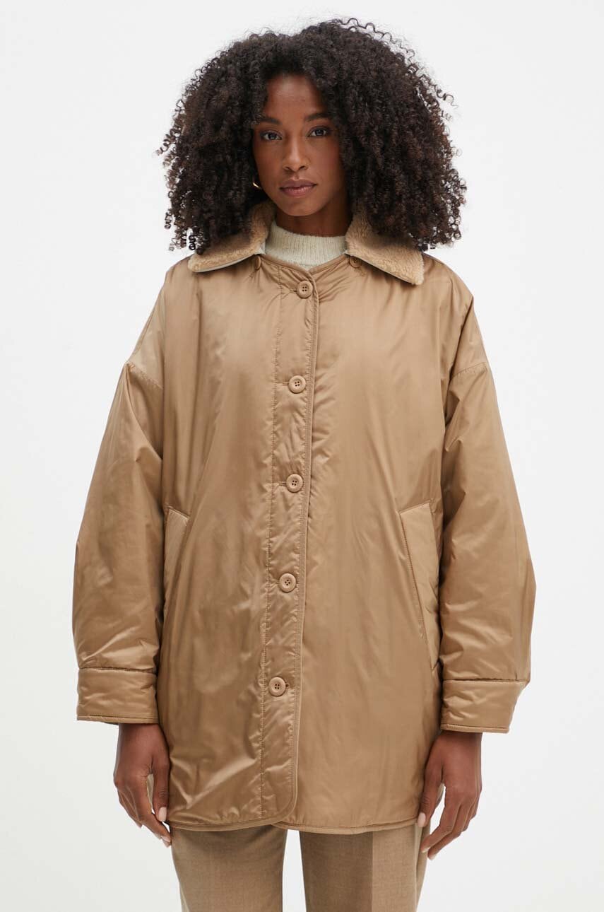 Weekend Max Mara geaca cu doua fete femei, culoarea bej, de tranzitie, oversize, 2425486011600 Weekend Max Mara geaca cu doua fete femei, culoarea bej, de tranzitie, oversize, 2425486011600
