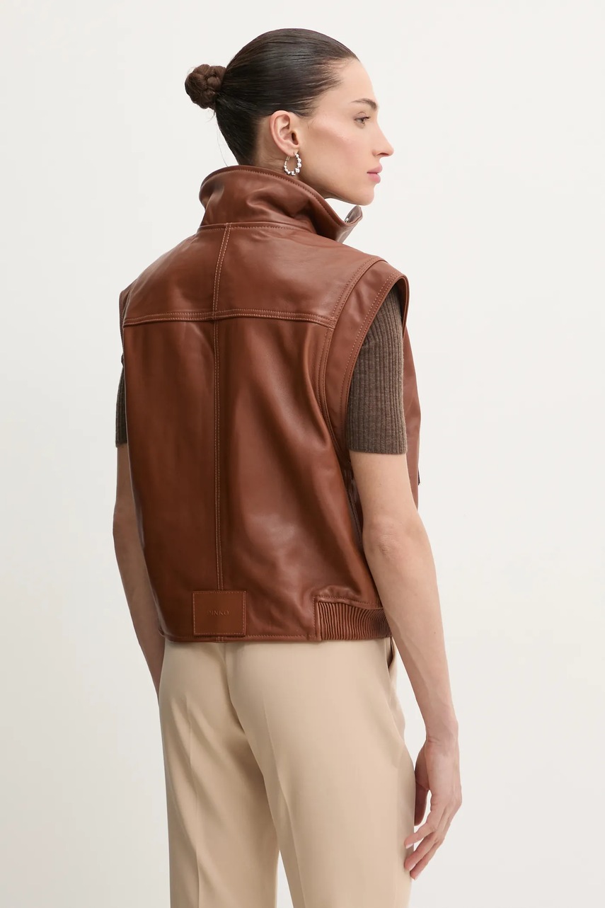Δερμάτινο γιλέκο Pinko γυναικείο, χρώμα: καφέ, 103898 A21L φωτογραφία