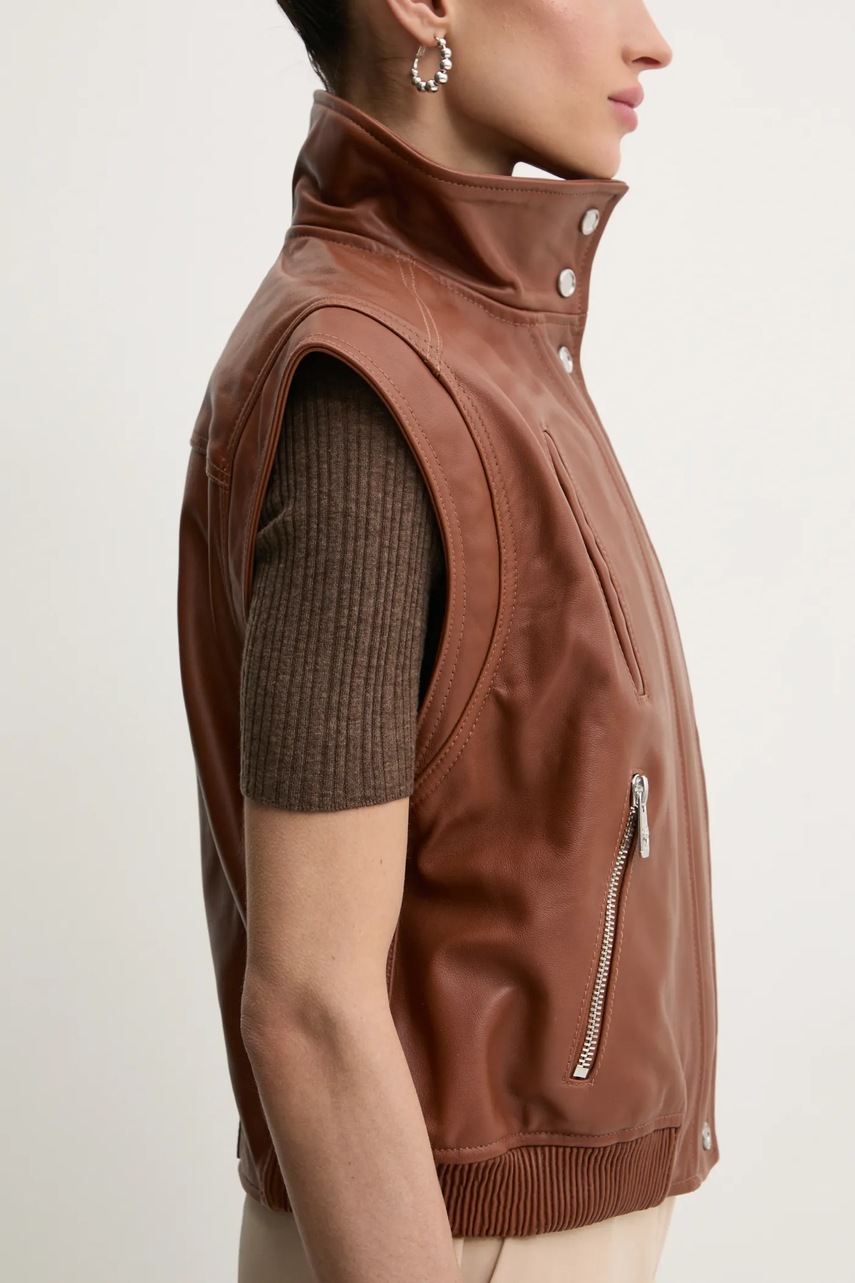 Δερμάτινο γιλέκο Pinko γυναικείο, χρώμα: καφέ, 103898 A21L φωτογραφία