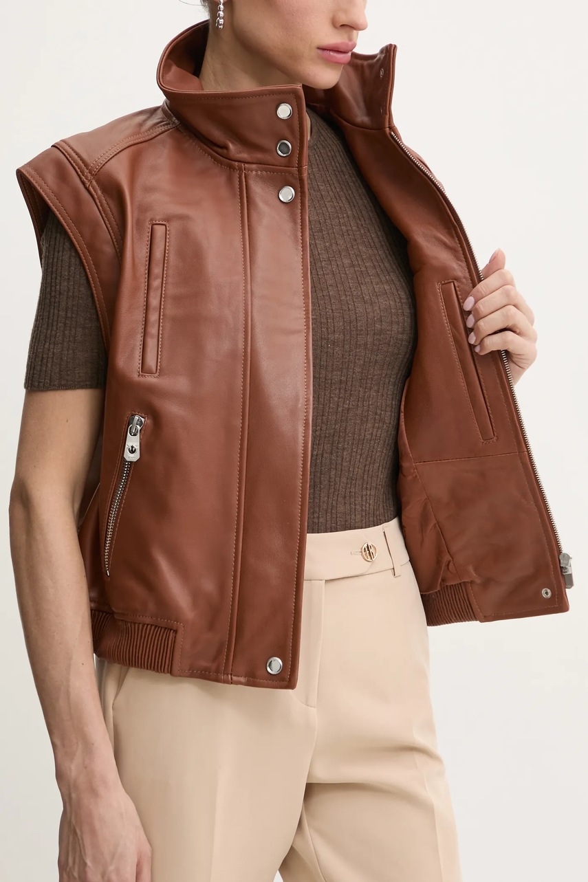 Δερμάτινο γιλέκο Pinko γυναικείο, χρώμα: καφέ, 103898 A21L φωτογραφία