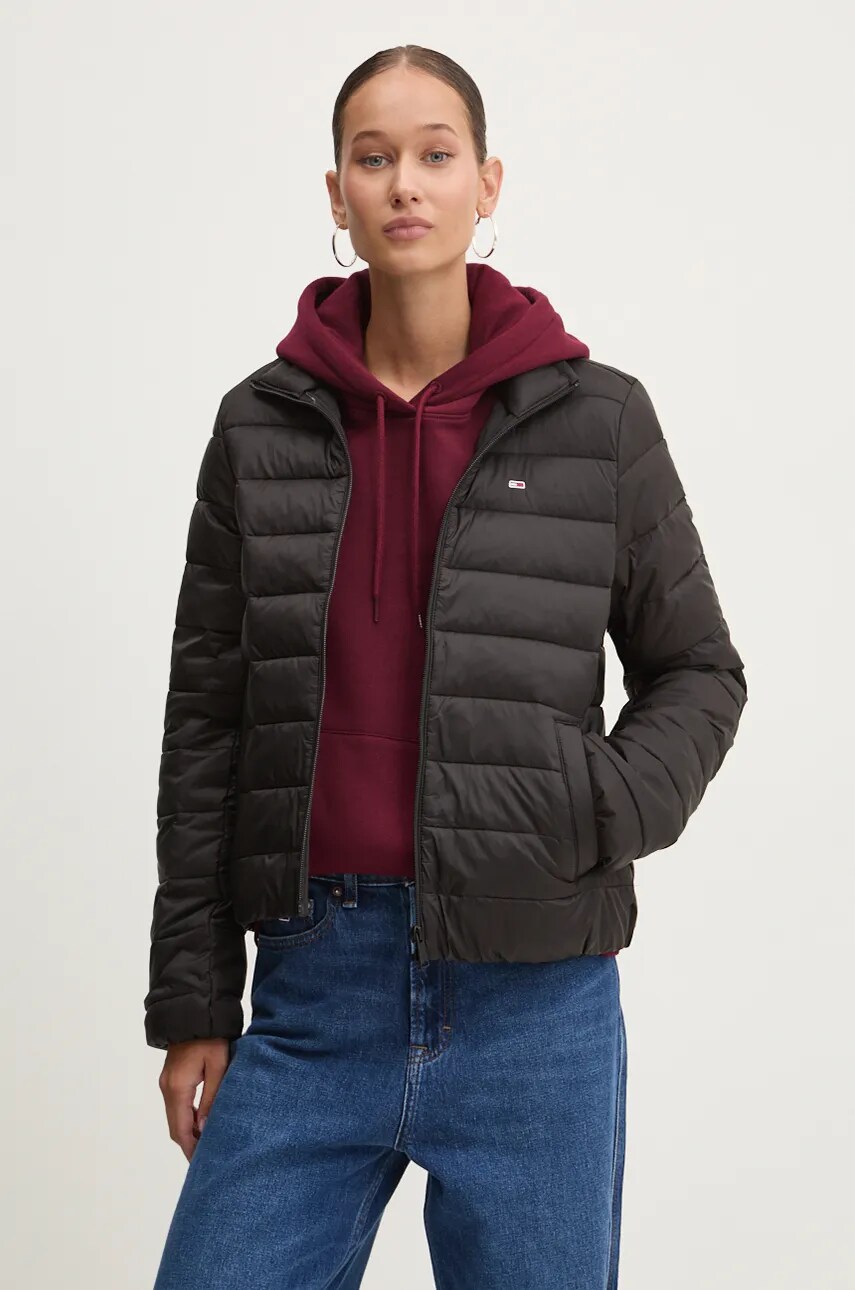 Tommy Jeans geaca femei, culoarea negru, de tranzitie, DW0DW17746
