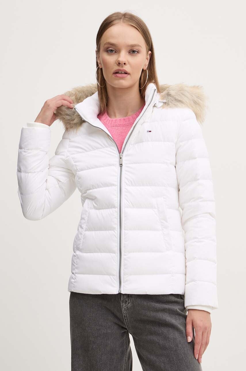 Tommy Jeans geaca de puf femei, culoarea alb, de iarna, DW0DW18312