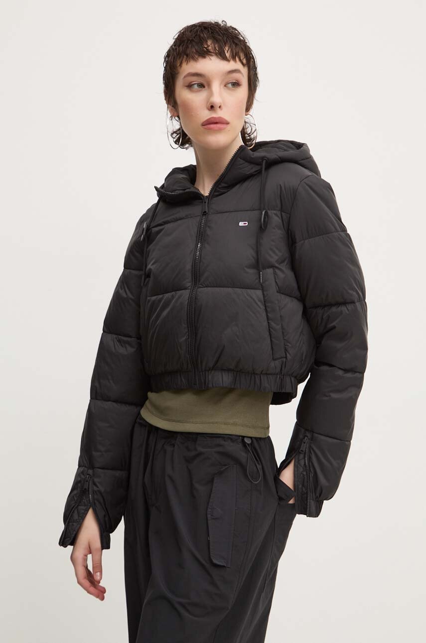 Tommy Jeans geaca femei, culoarea negru, de iarna, DW0DW18313