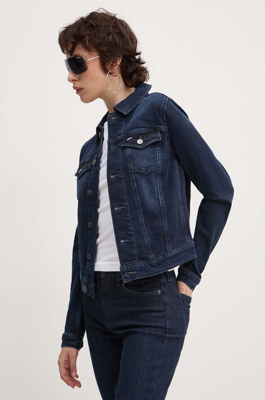 Tommy Jeans geacă din denim femei, culoarea bleumarin, de tranziție, DW0DW18554