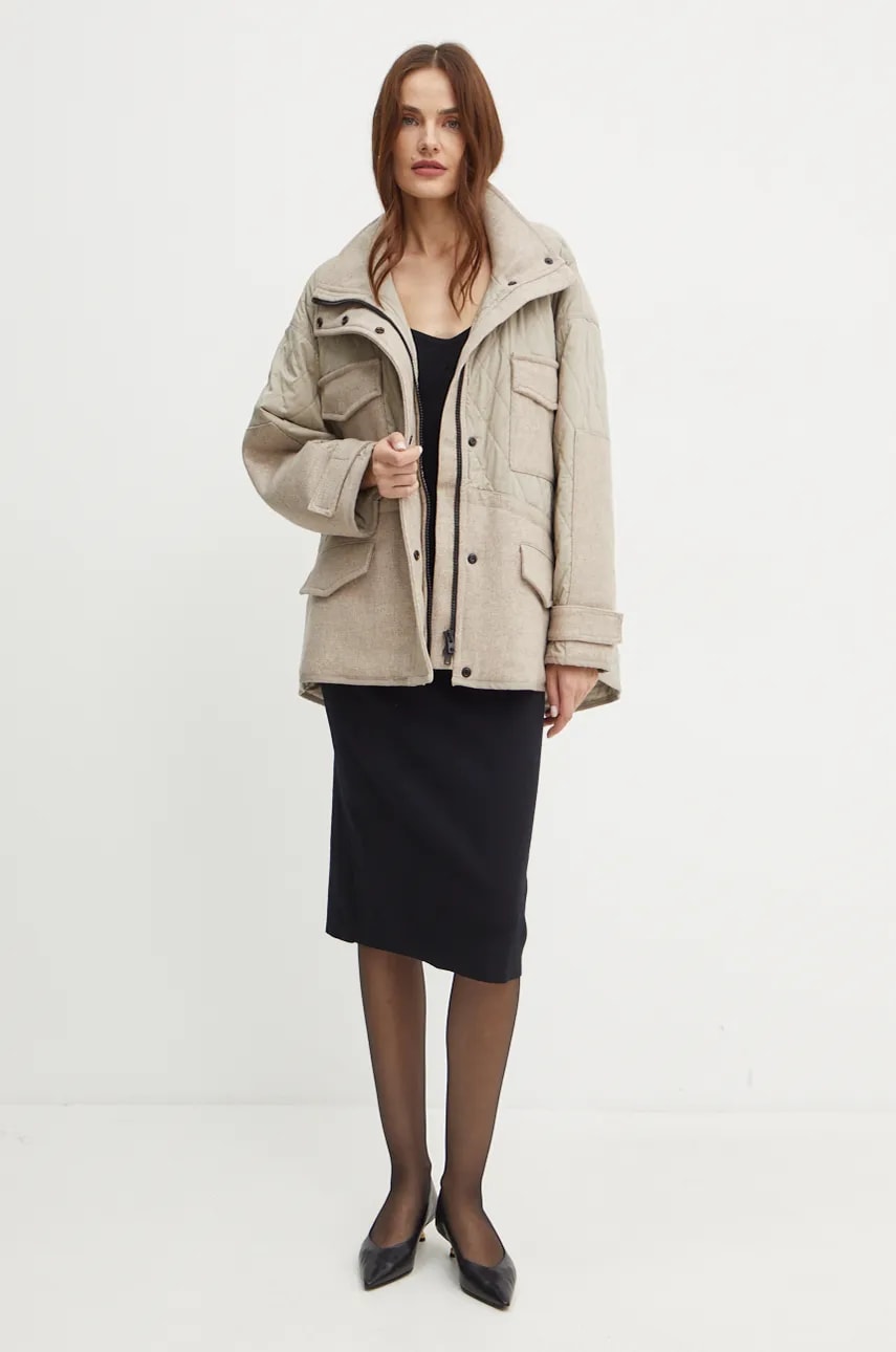Куртка с примесью шерсти Pinko цвет бежевый переходная oversize 104403 A28E Куртка с примесью шерсти Pinko цвет бежевый переходная oversize 104403 A28E