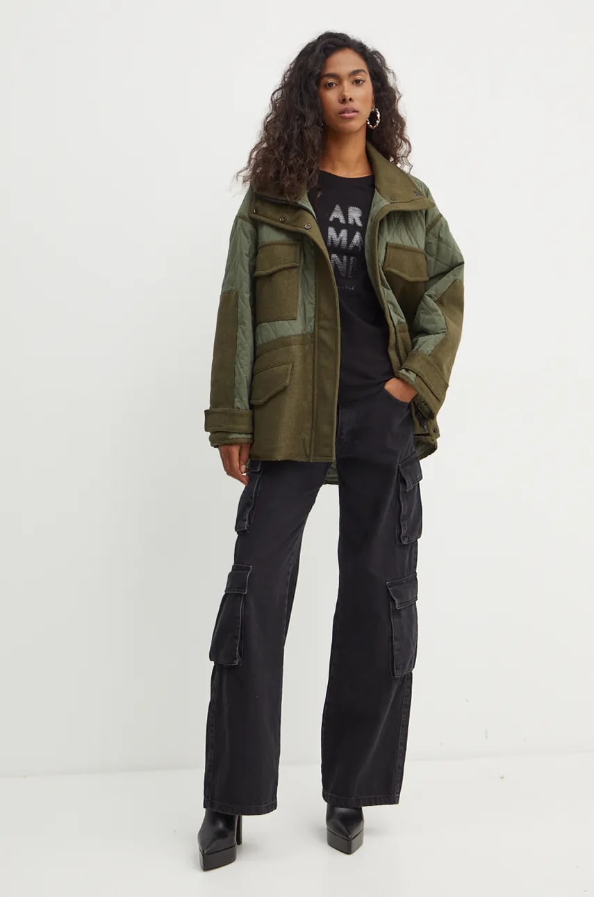 Куртка с примесью шерсти Pinko цвет зелёный переходная oversize 104403 A28E Куртка с примесью шерсти Pinko цвет зелёный переходная oversize 104403 A28E