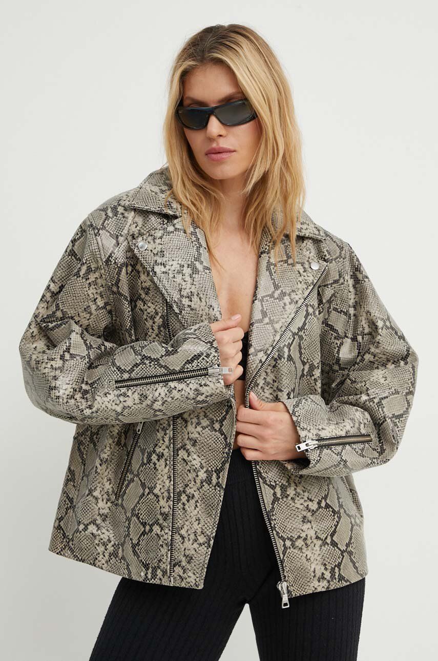 Won Hundred geaca ramones de piele femei, culoarea gri, de tranzitie, 3102-16017