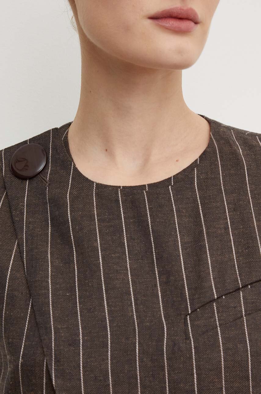 Λινό γιλέκο Day Birger et Mikkelsen Enid - Casual Linen Stripe χρώμα: καφέ, DAY65243328 φωτογραφία