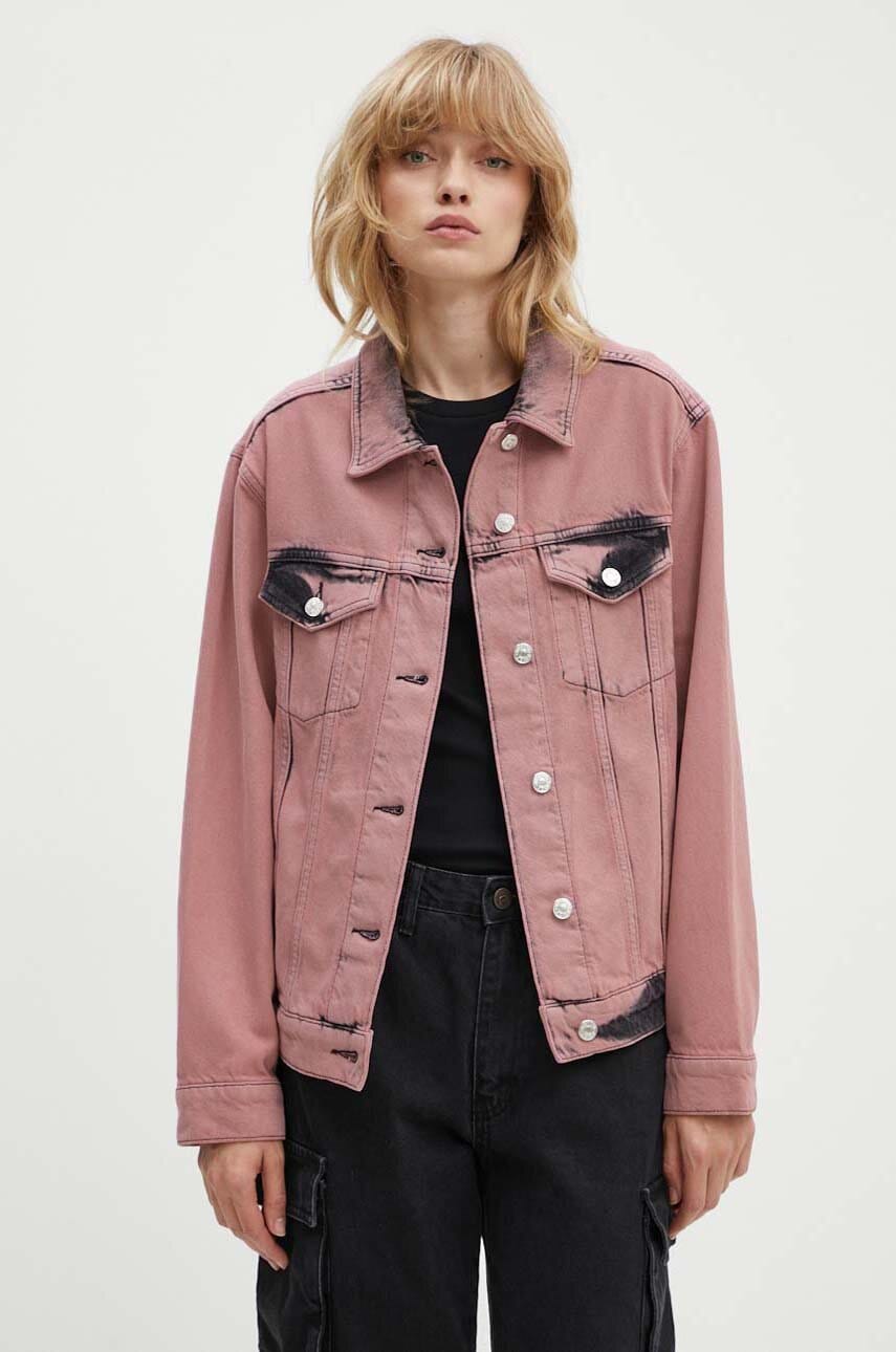Moschino Jeans geacă din denim femei, culoarea roz, de tranziție, 0502.8222 Moschino Jeans geacă din denim femei, culoarea roz, de tranziție, 0502.8222