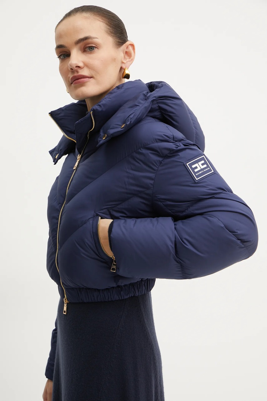 Elisabetta Franchi geaca femei, culoarea albastru marin, de iarna, oversize, PI73D46E2