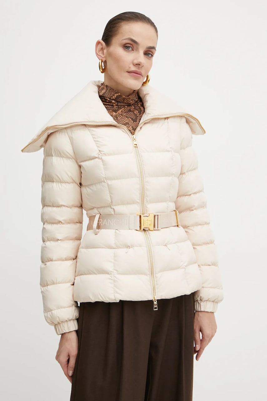 Elisabetta Franchi geaca femei, culoarea bej, de iarna, PI76D46E2 Elisabetta Franchi geaca femei, culoarea bej, de iarna, PI76D46E2