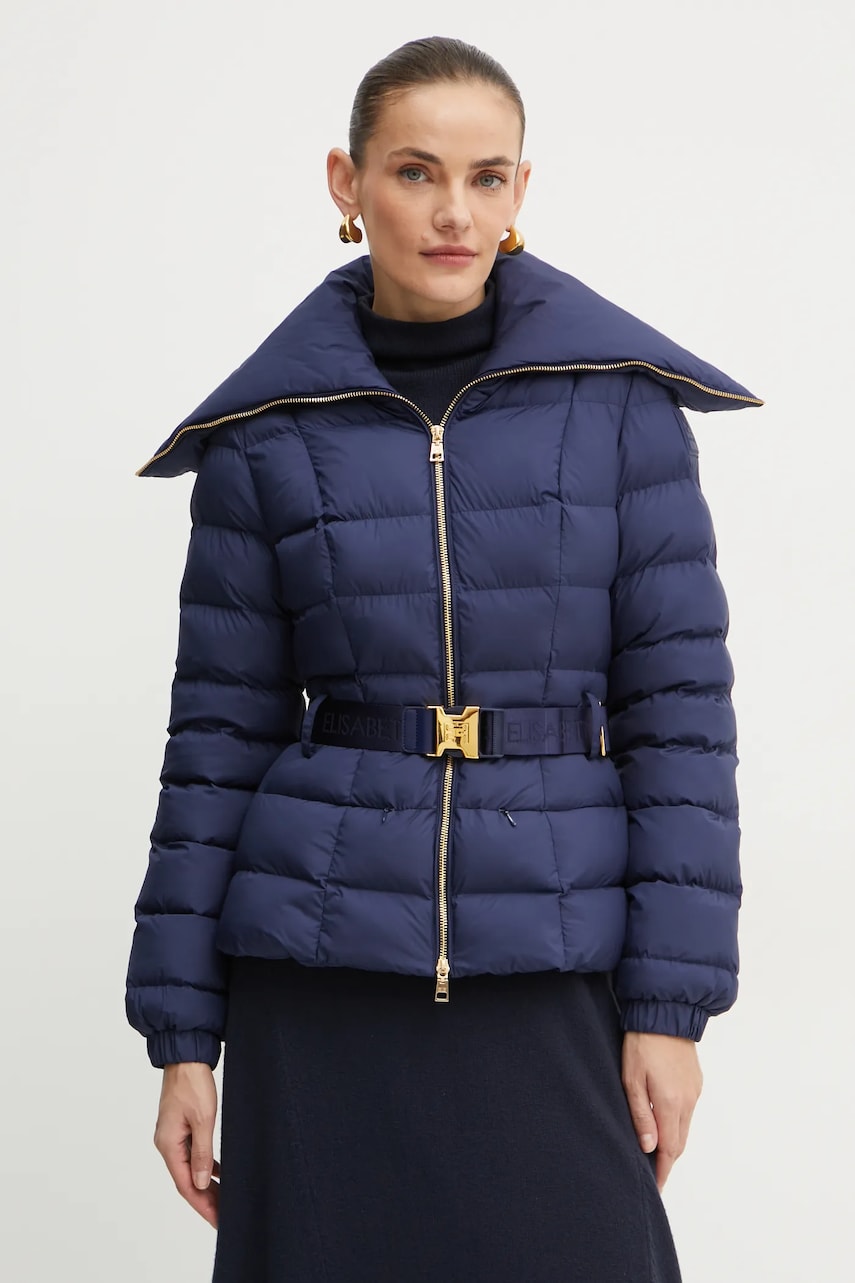 Elisabetta Franchi geaca femei, culoarea albastru marin, de iarna, PI76D46E2 Elisabetta Franchi geaca femei, culoarea albastru marin, de iarna, PI76D46E2