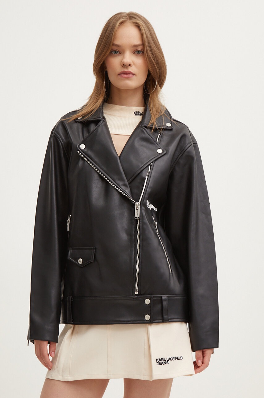 Karl Lagerfeld Jeans geaca ramones femei, culoarea negru, de tranzitie, 245J1405