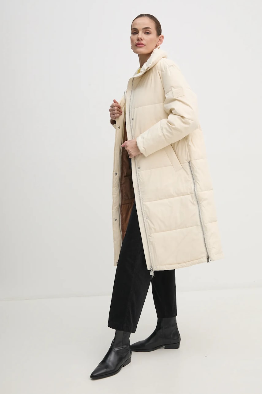 Dkny geaca femei, culoarea bej, de iarna, D2G4A178