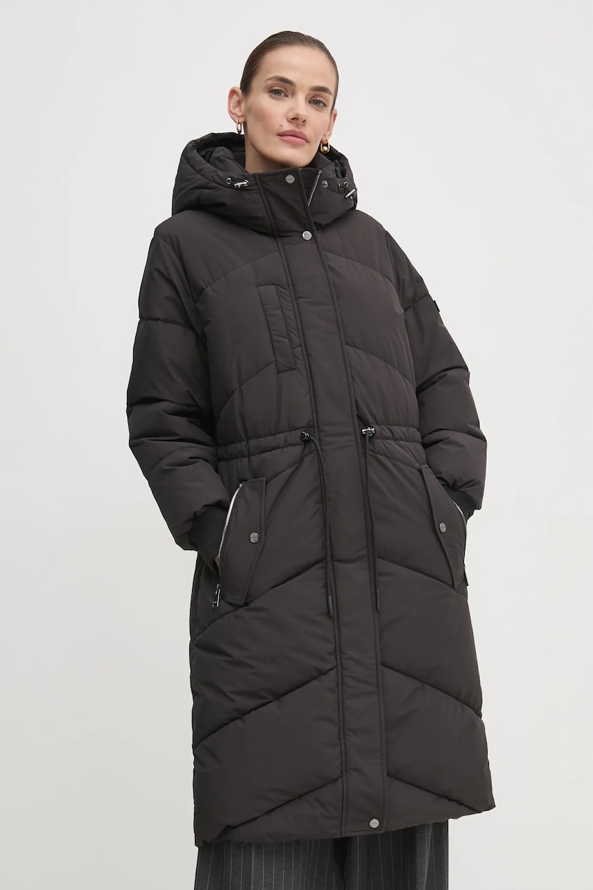 Dkny geaca femei, culoarea negru, de iarna, oversize, DLEMPT46 Dkny geaca femei, culoarea negru, de iarna, oversize, DLEMPT46