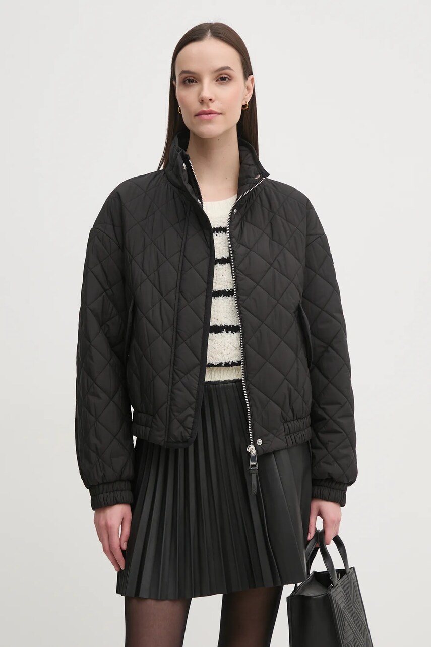 Dkny geacă femei, culoarea negru, de tranzitie, DLEMPU30
