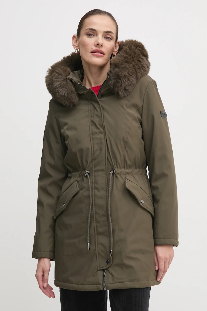 Dkny hanorac femei, culoarea verde, de iarna, DLEMPT22
