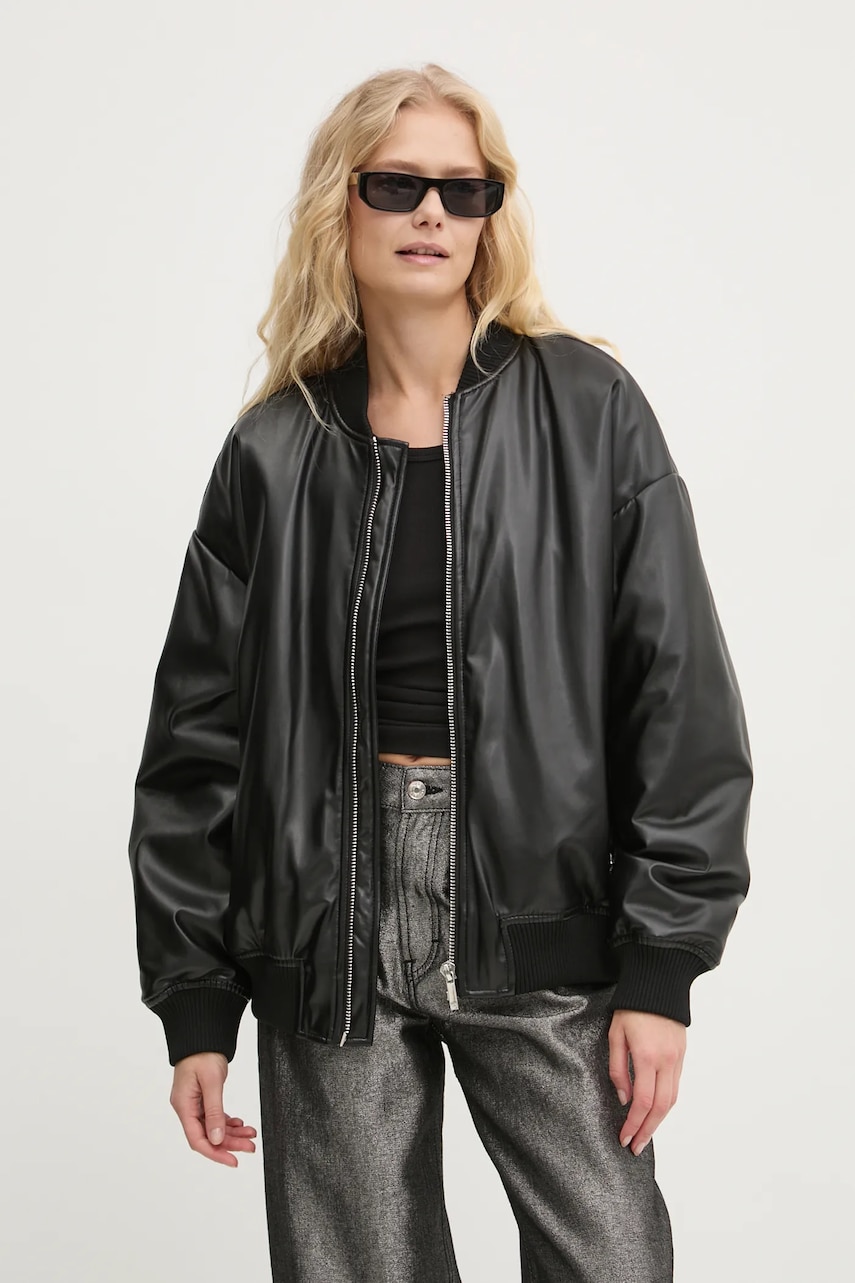 Chiara Ferragni geaca bomber femei, culoarea negru, de tranzitie, oversize, 77CBSH01