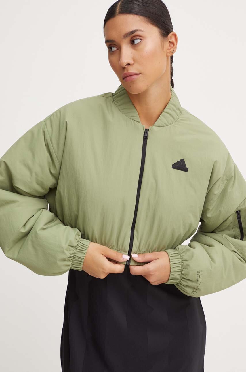 adidas geaca City Escape femei, culoarea verde, de tranzitie, oversize, IW5224