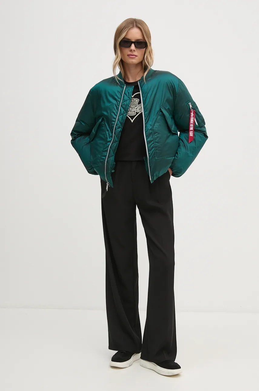 Alpha Industries geaca femei, culoarea turcoaz, de iarna, oversize, 148004