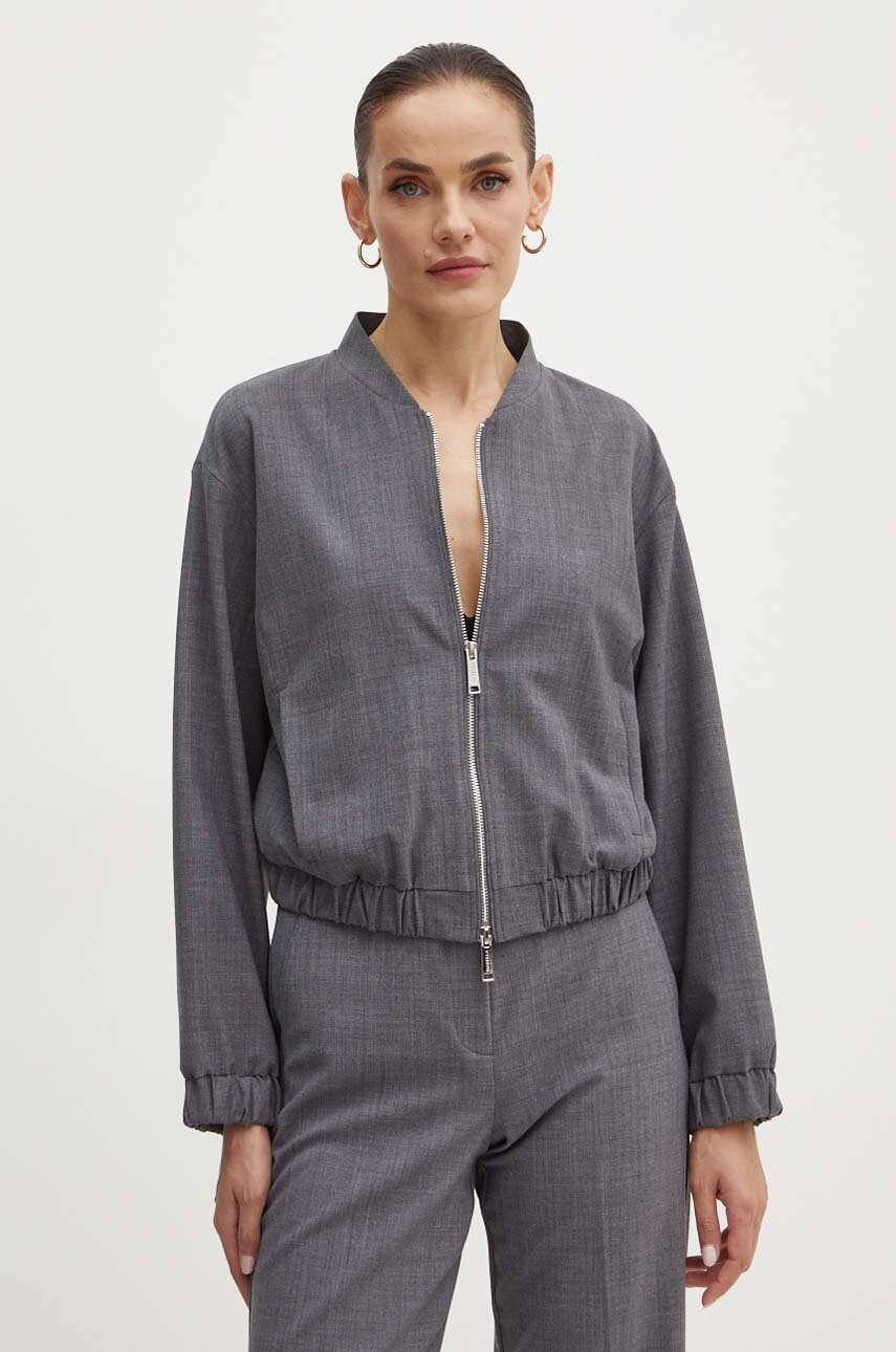 Marella geaca din amestec de lana culoarea gri, de tranzitie, oversize, 2423046024200