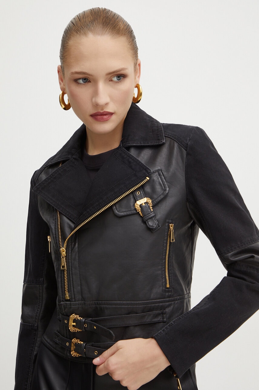 Versace Jeans Couture geaca ramones femei, culoarea negru, de tranzitie, 77HAS460 DW012SW0 Versace Jeans Couture geaca ramones femei, culoarea negru, de tranzitie, 77HAS460 DW012SW0