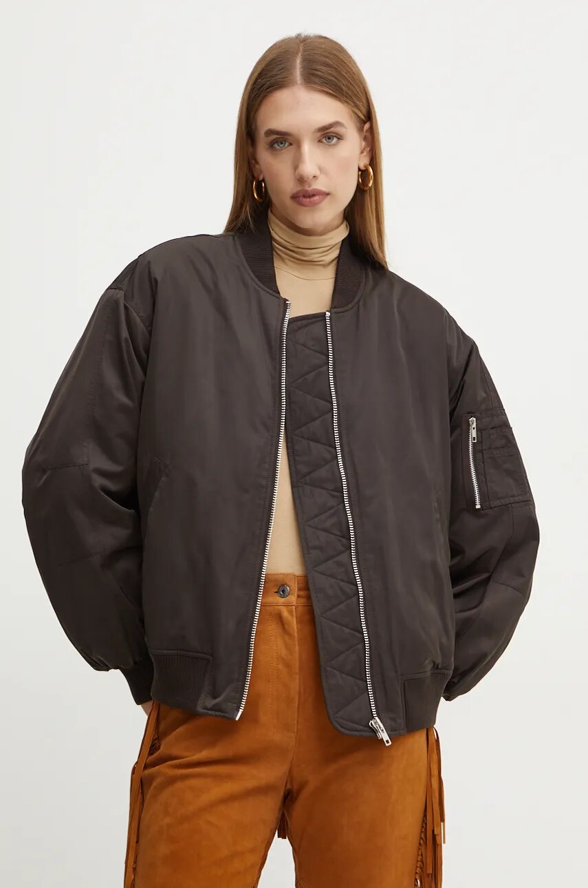 Ivy Oak geaca bomber femei, culoarea maro, de tranzitie, oversize, IO119104