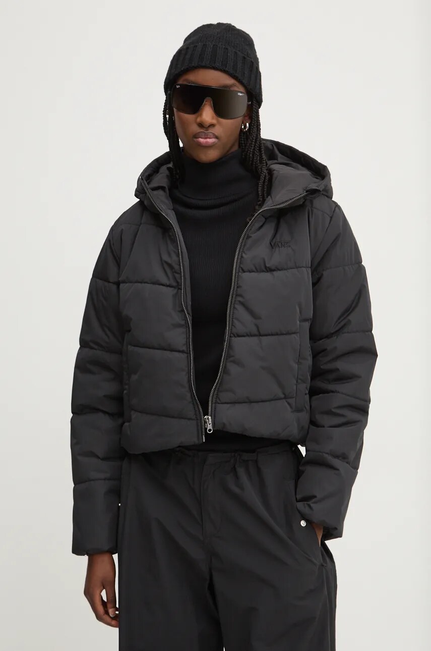 Vans geacă femei, culoarea negru, de iarna, oversize, VN000H5EBLK1