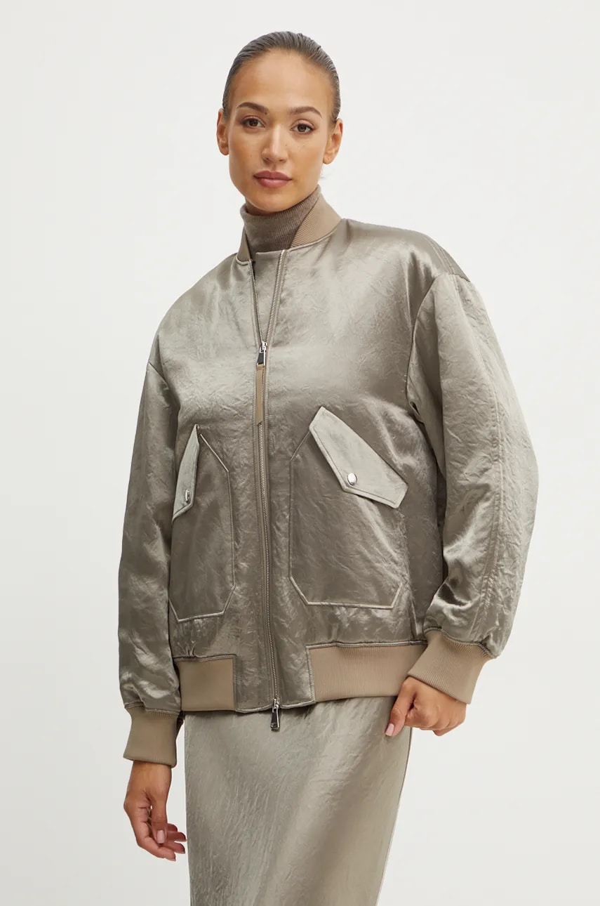 Max Mara Leisure geaca bomber femei, culoarea verde, de tranzitie, 2426486048600