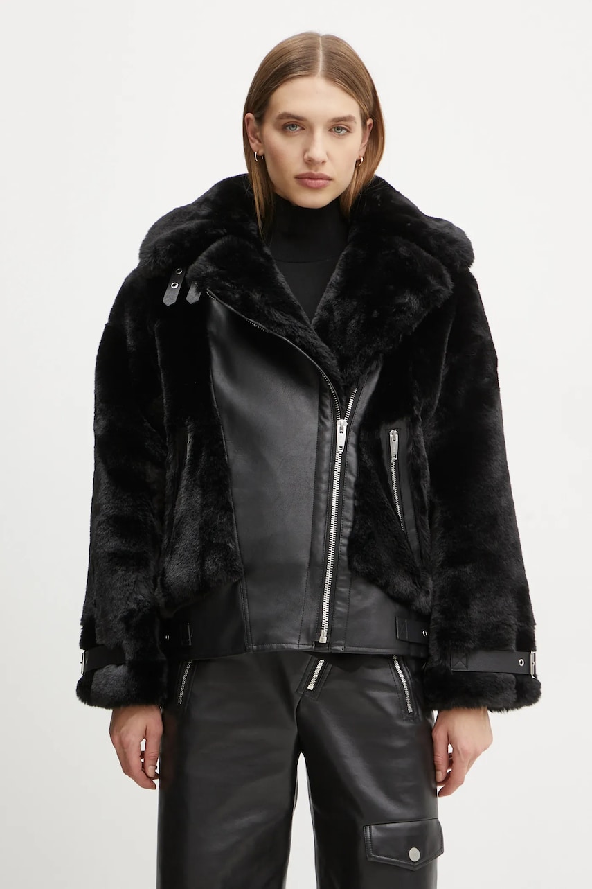 The Kooples geaca femei, culoarea negru, de tranzitie, FFOU29002K The Kooples geaca femei, culoarea negru, de tranzitie, FFOU29002K