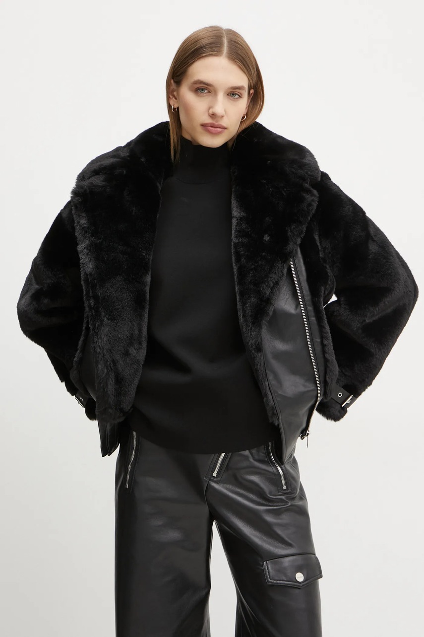 Куртка The Kooples жіноча колір чорний перехідна FFOU29002K 