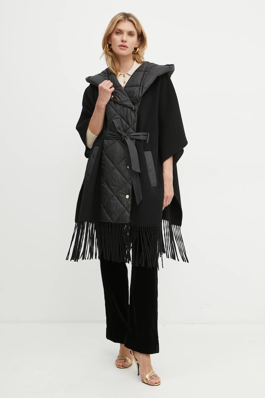 Luisa Spagnoli geaca de lana SCOMMESSA culoarea negru, de tranzitie, oversize, 541242 Luisa Spagnoli geaca de lana SCOMMESSA culoarea negru, de tranzitie, oversize, 541242