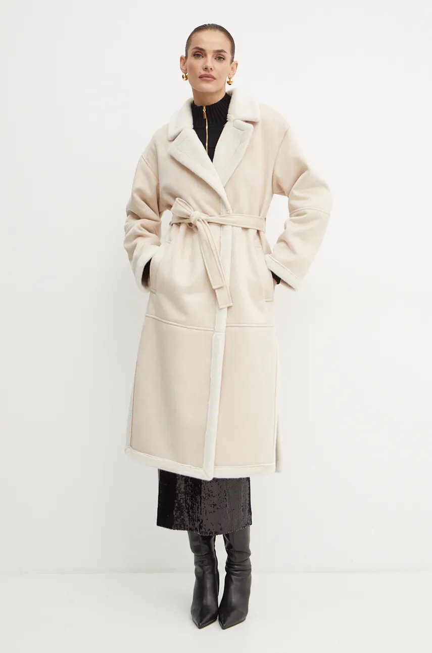 Luisa Spagnoli palton SESTANTE femei, culoarea bej, de tranzitie, oversize, 541499