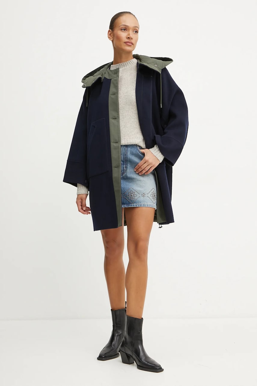 Weekend Max Mara palton din lana culoarea albastru marin, de tranzitie, oversize, 2425496022600 Weekend Max Mara palton din lana culoarea albastru marin, de tranzitie, oversize, 2425496022600