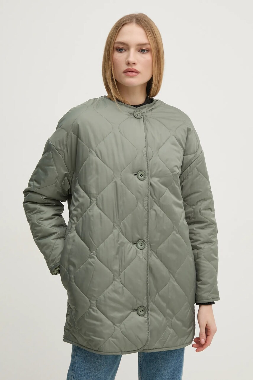 United Colors of Benetton geaca cu doua fete femei, culoarea verde, de tranzitie, oversize, 23P8DN06M