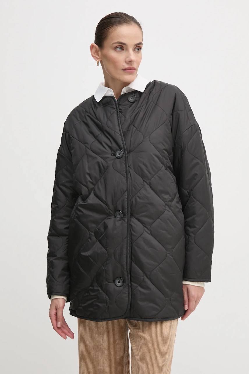 United Colors of Benetton geaca cu doua fete femei, culoarea negru, de tranzitie, oversize, 23P8DN06M