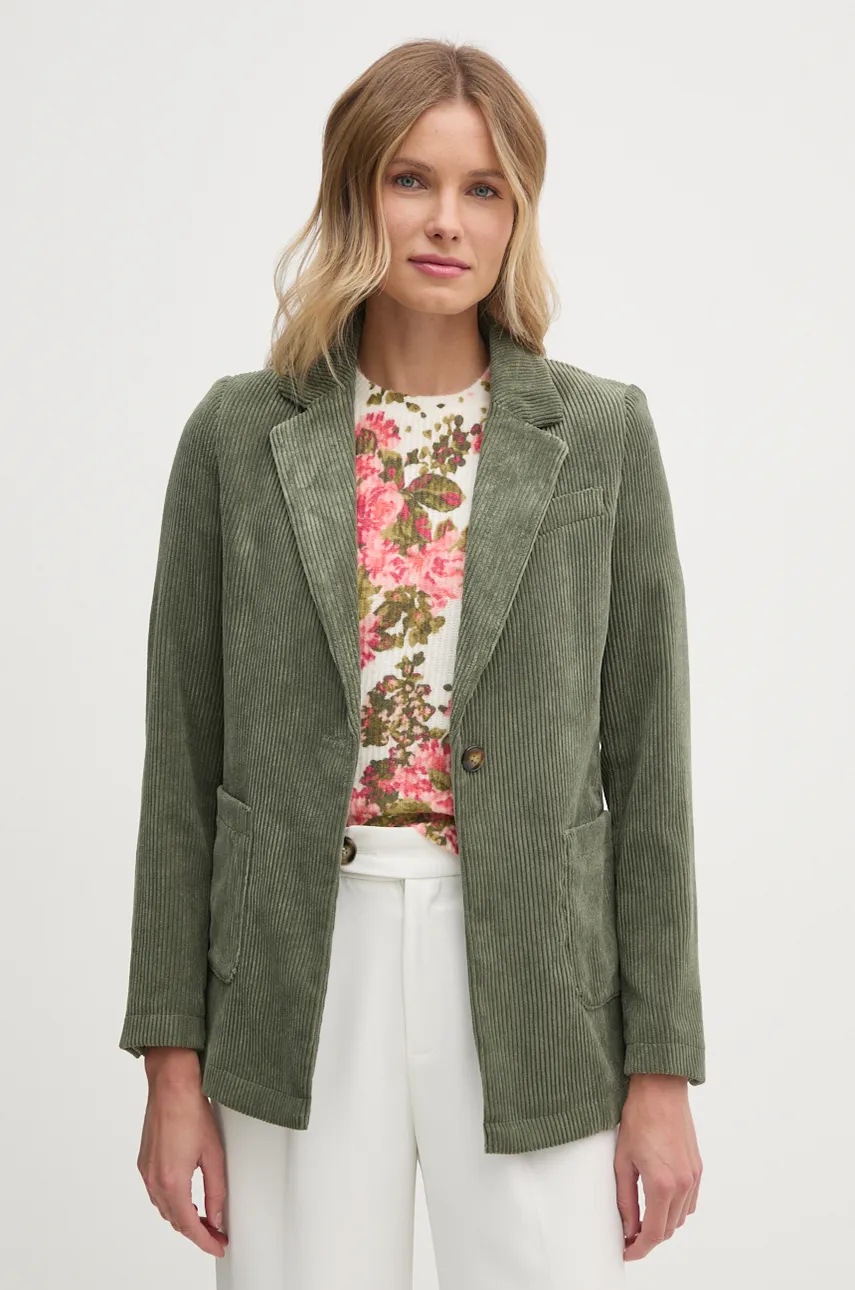 United Colors of Benetton jachetă de catifea culoarea verde, un singur rand de nasturi, neted, 2Q5GDW02G