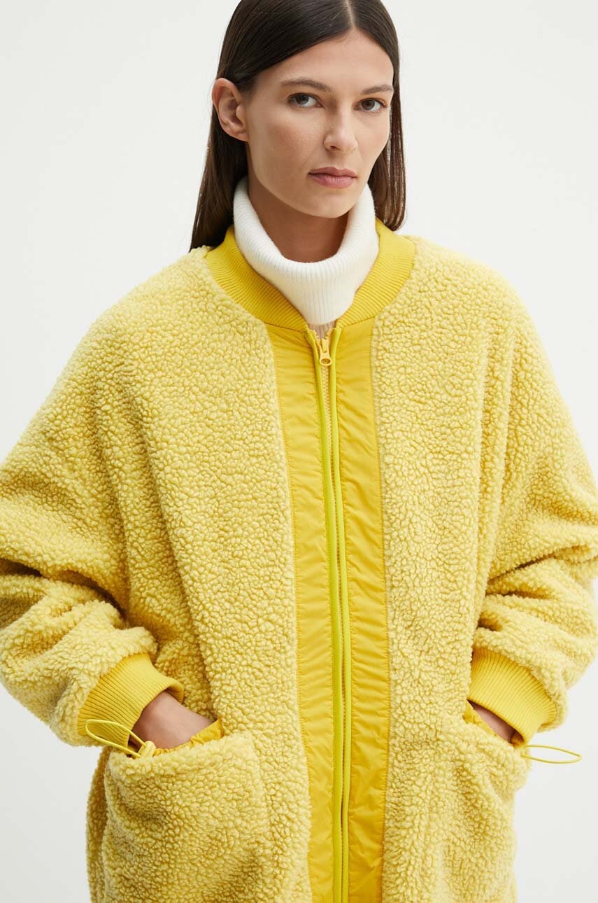 American Vintage geaca femei, culoarea galben, de tranzitie, oversize, HOK16DH24
