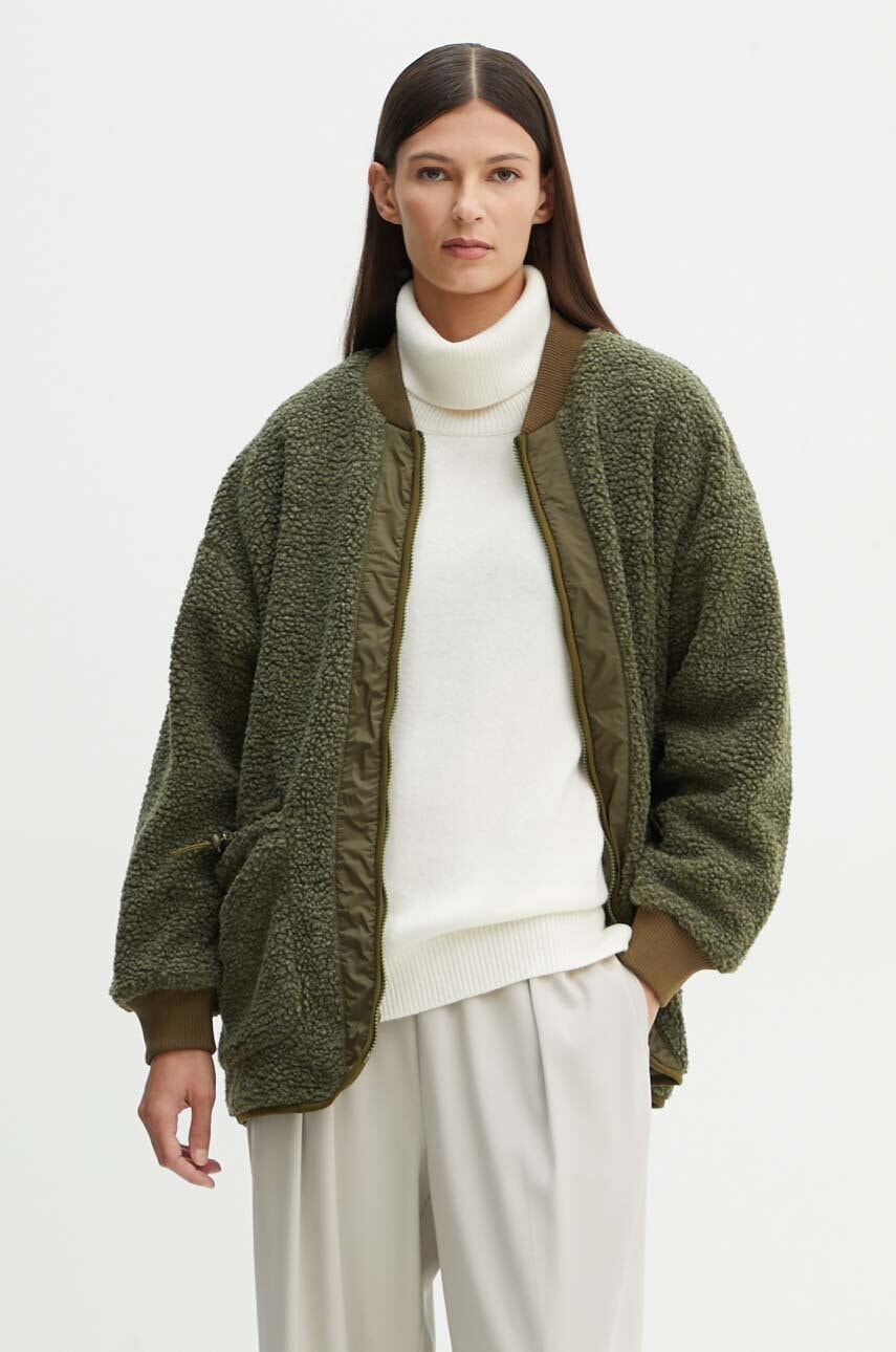 American Vintage geaca femei, culoarea verde, de tranzitie, oversize, HOK16DH24