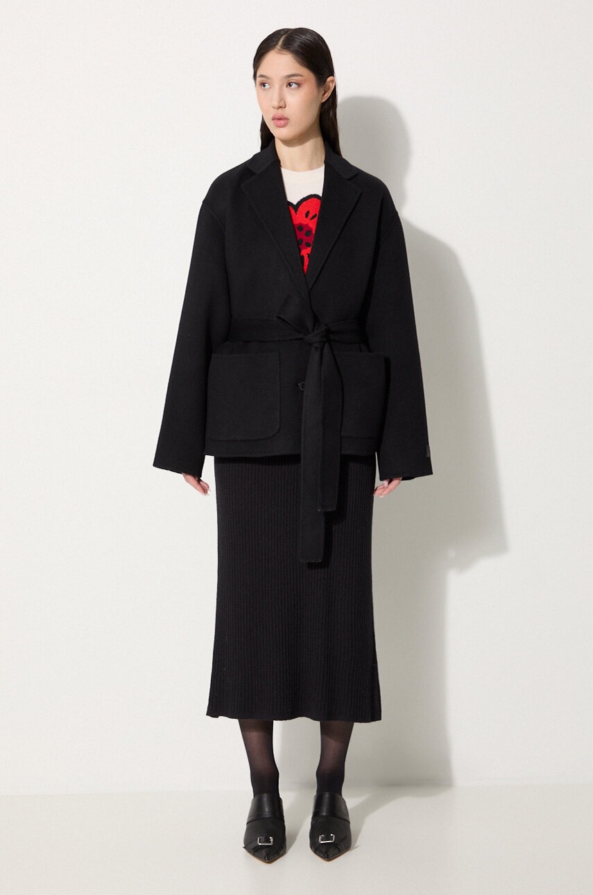 Μάλλινο μπουφάν Kenzo Double Face Workwear Jacket χρώμα: μαύρο, FE62VE2559WA.99 φωτογραφία