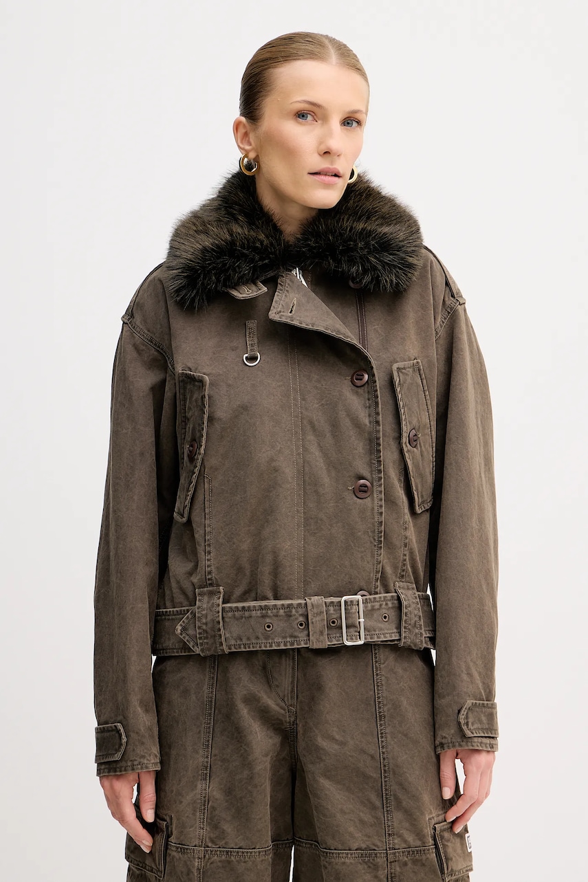 Kenzo geacă Dyed Canvas Comber femei, culoarea maro, de tranzitie, FE62OU2129GK.92