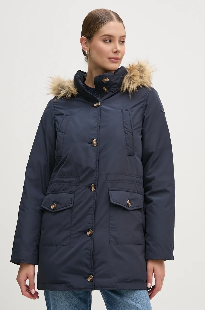 Pepe Jeans geaca de puf CLEMENTINE femei, culoarea albastru marin, de iarna, PL402435